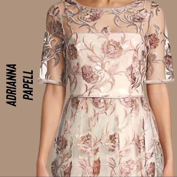 ADRIANNA PAPELL MOTHER OF THE BRIDE MAXI DRESS NWT TAUPE EMBELLISHED SIZE 4 - Picture 10 of 14